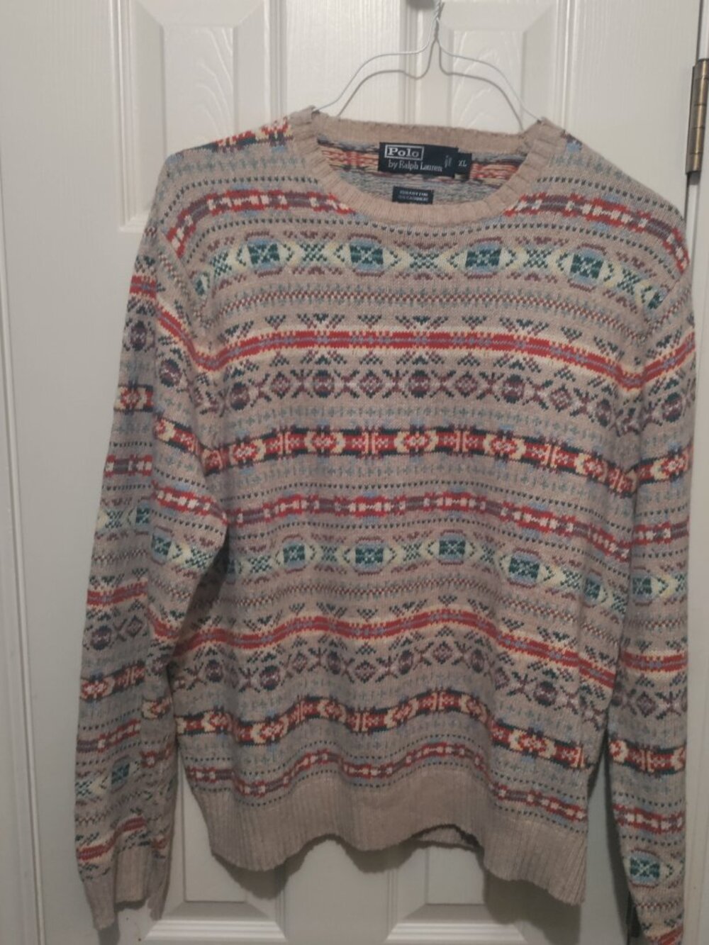 Vtg Polo Ralph Lauren Fair Isle XL Cashmere Cotton Blend Crew Sweater GUC
